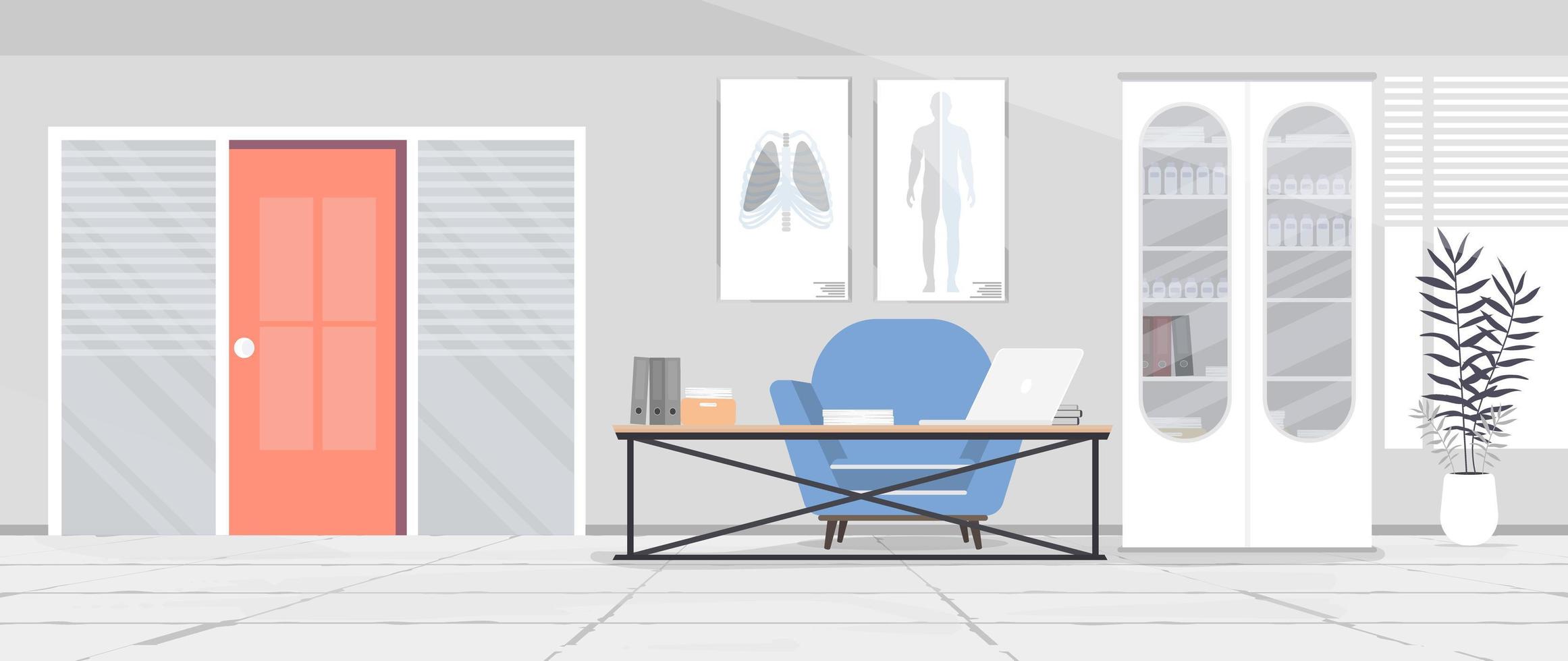 Medical office. Doctor's office. Cabinet, medicines, doctor's workplace. Vector. vector