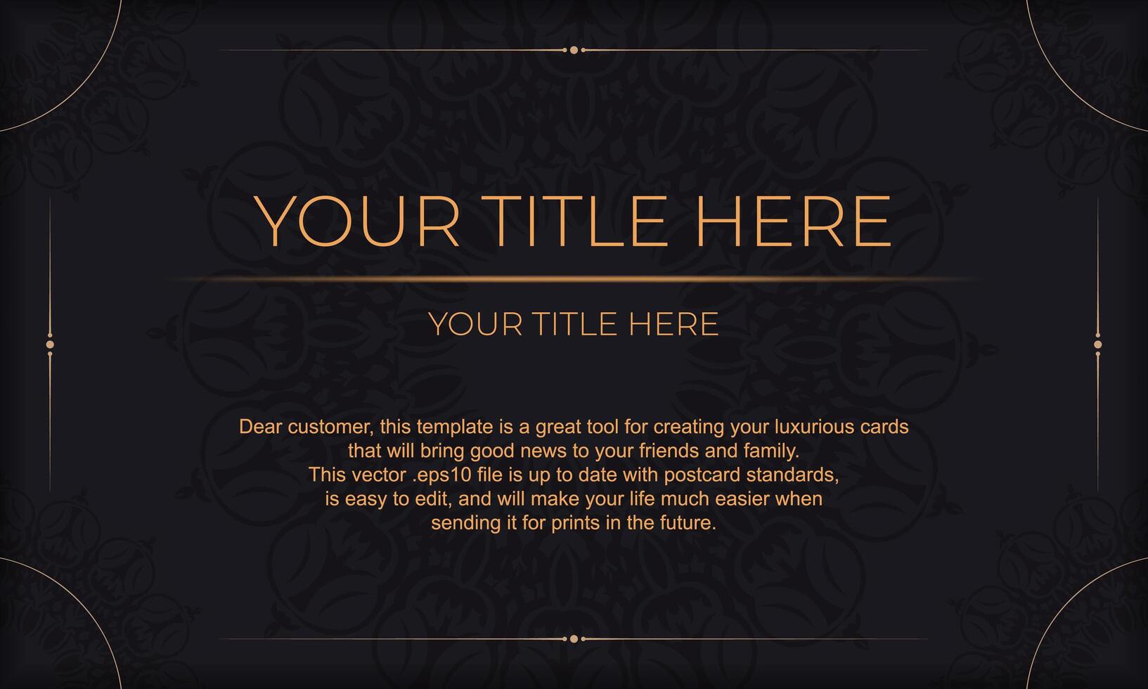 Black banner template with luxury ornaments and place for your text. Print-ready invitation design with vintage ornaments. vector