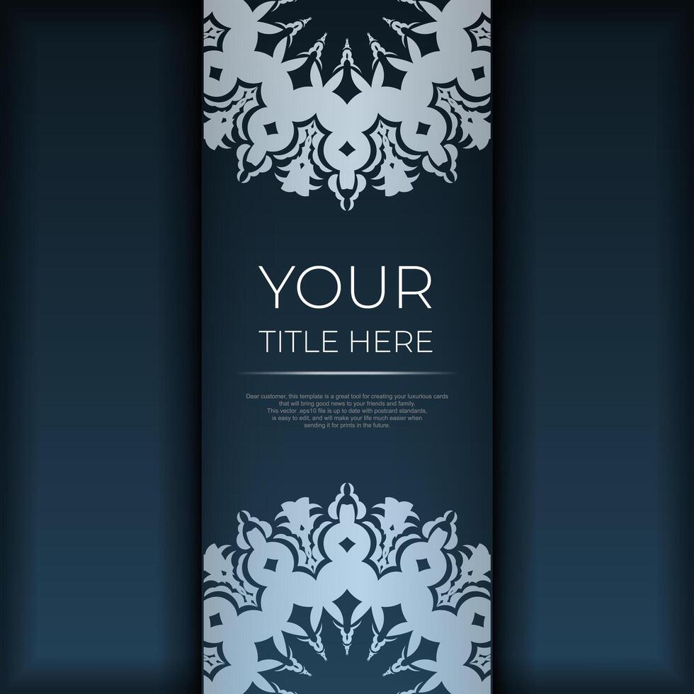 Dark blue postcard template with white abstract ornament. Elegant and classic elements are great for decoration. vector