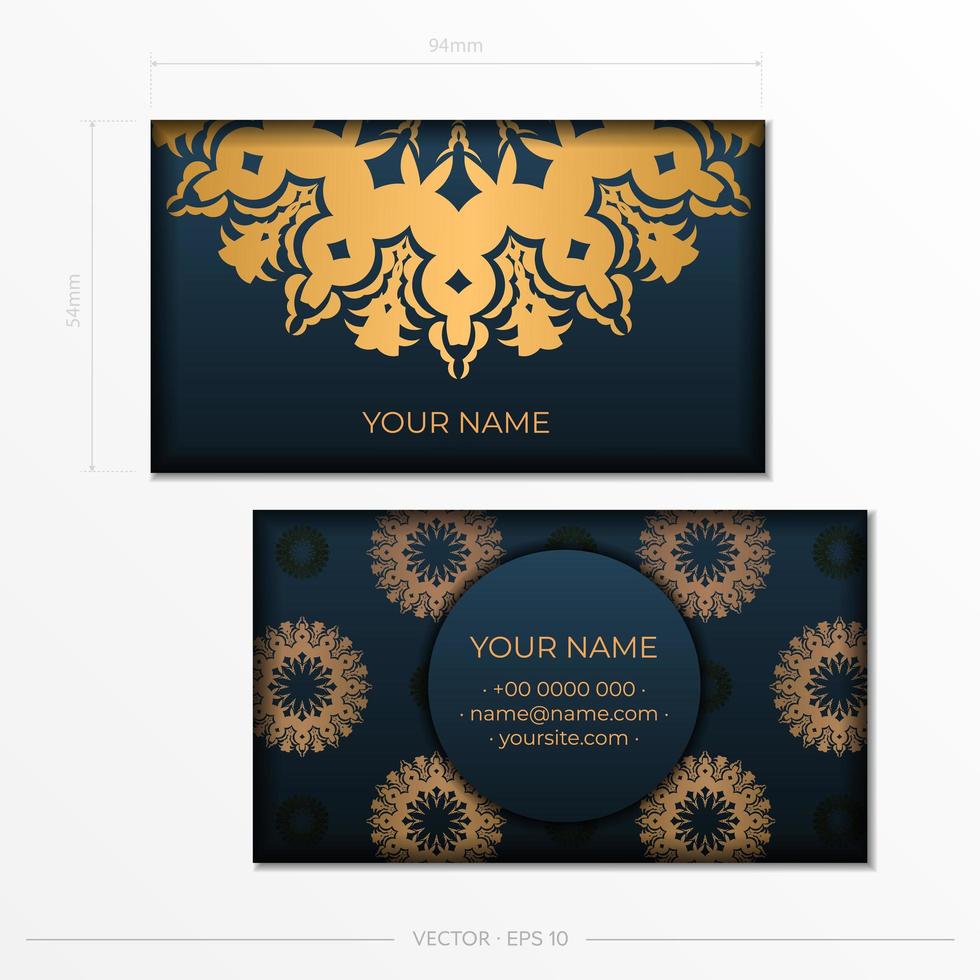 plantilla de tarjetas de visita azul. adornos decorativos para tarjetas de visita, patrón oriental, ilustración. vector