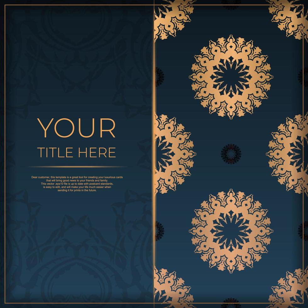 Dark blue postcard template with abstract ornament. Elegant and classic vector elements ready for print and typography.