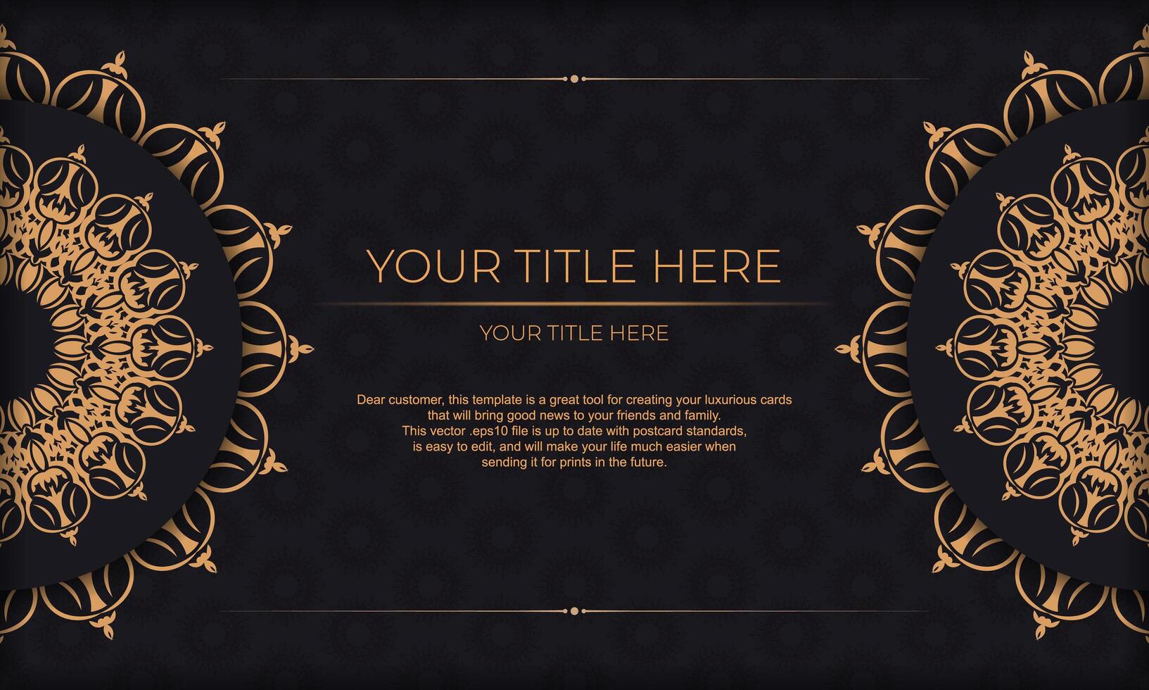 banner vectorial negro con adornos de lujo y lugar debajo del texto. plantilla para tarjeta de invitación de diseño de impresión con adorno vintage. vector