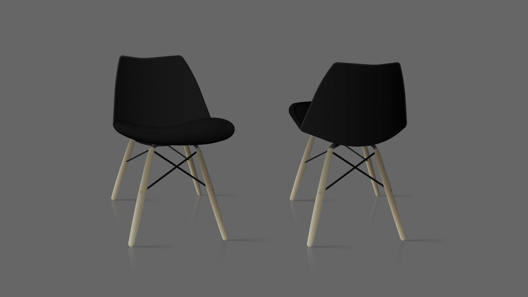 Black armchair in the loft style. Armchair front and rear view. Realistic vector chair isolated on gray background.