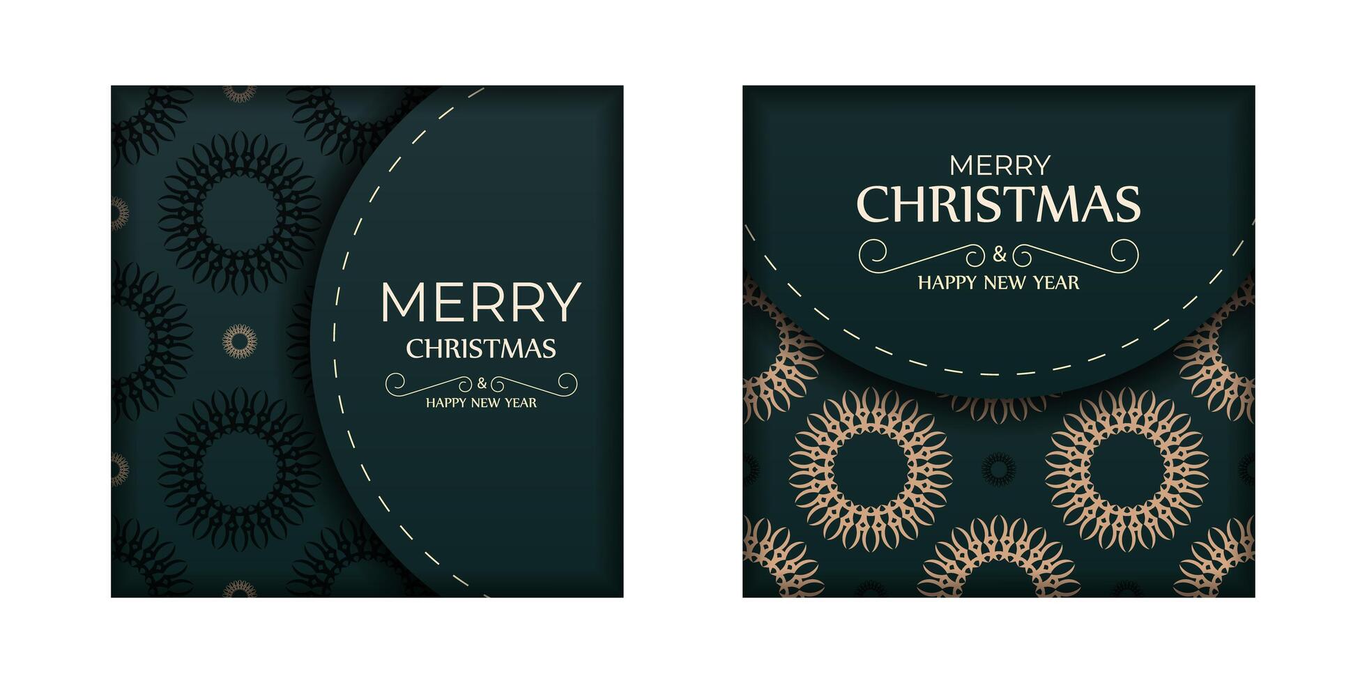 Two christmas cards with a pattern on the front and back vector