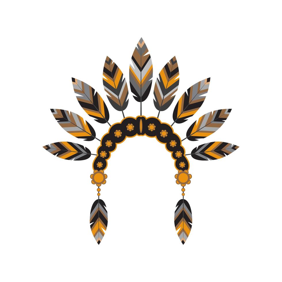 The main headdress of the Indians with plumage. Foreground. Vector illustration isolated on white background.