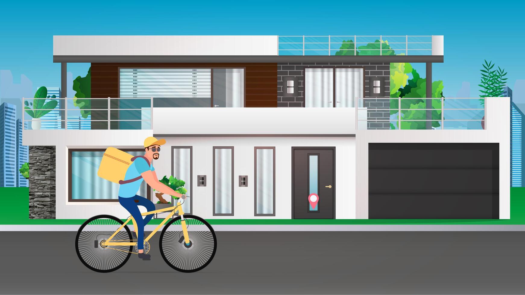 A man on a bike is riding past a house vector