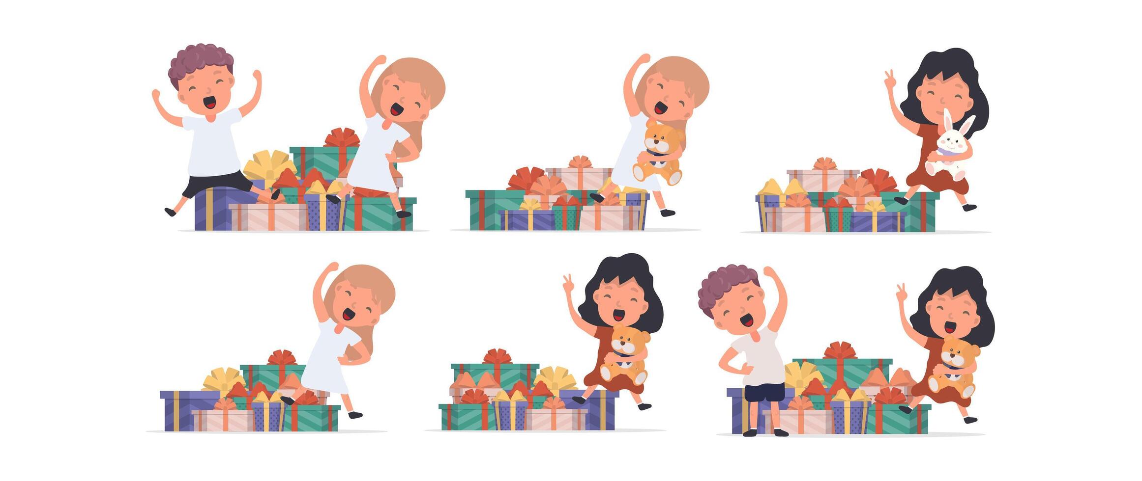 Cartoon characters of people jumping with presents vector
