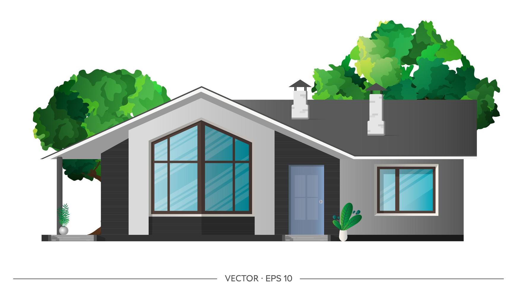 Modern house, villa, cottage, town house with shadows. Architectural visualization of the cottage outside. Realistic vector illustration.