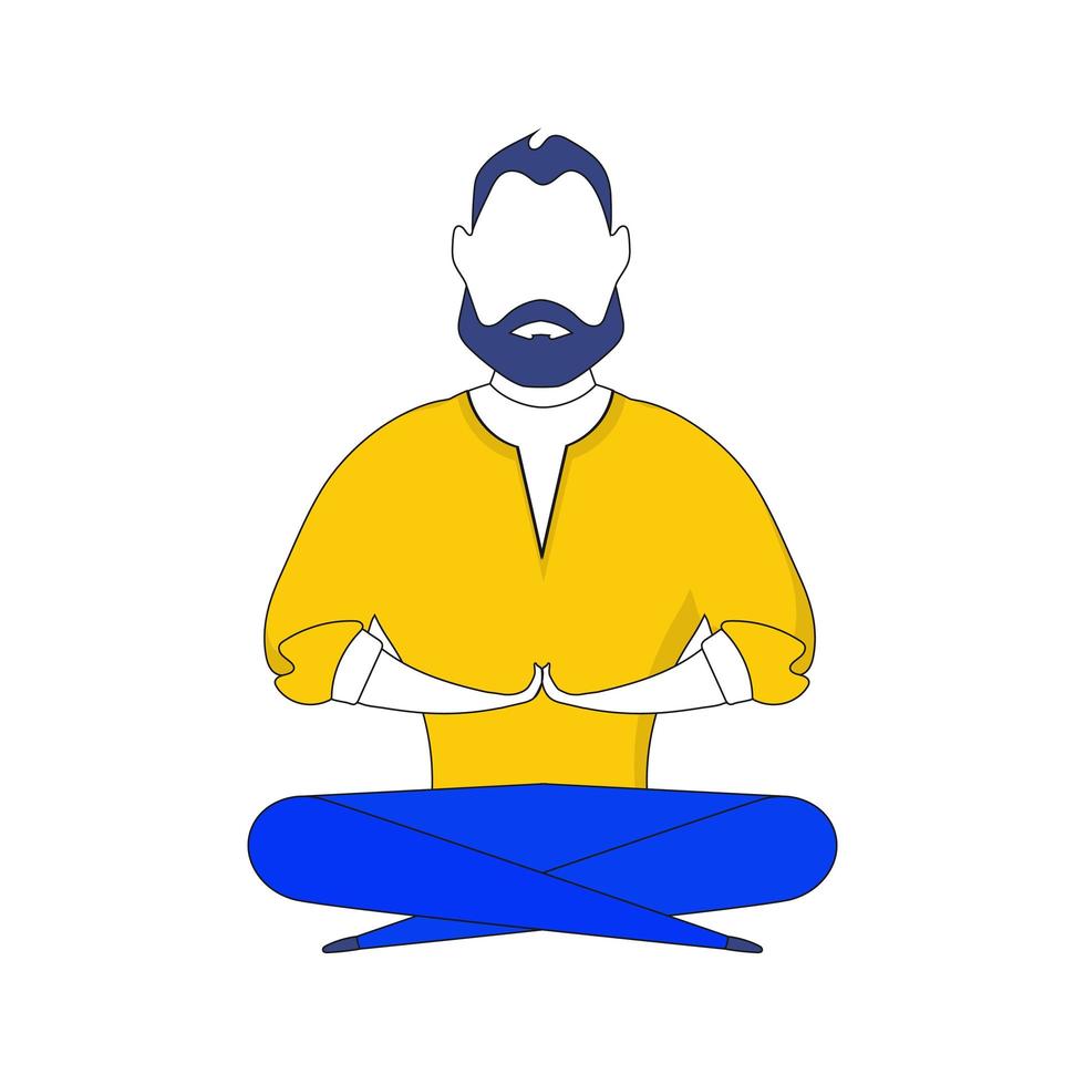 The guy is meditating. The man is doing yoga. Icon for presentation, postcards and applications. Yellow and blue color. Vetkor. vector