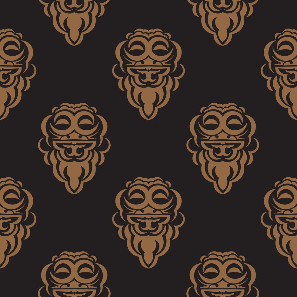 Dark background with masks of the Polynesian tribes. Vector illustration.