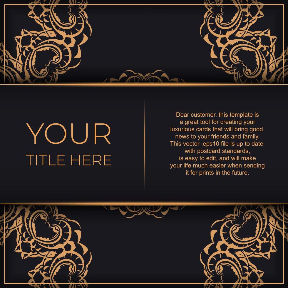 Black luxury postcard design with vintage Indian ornament. Can be used as background and wallpaper. Elegant and classic vector elements ready for print and typography.
