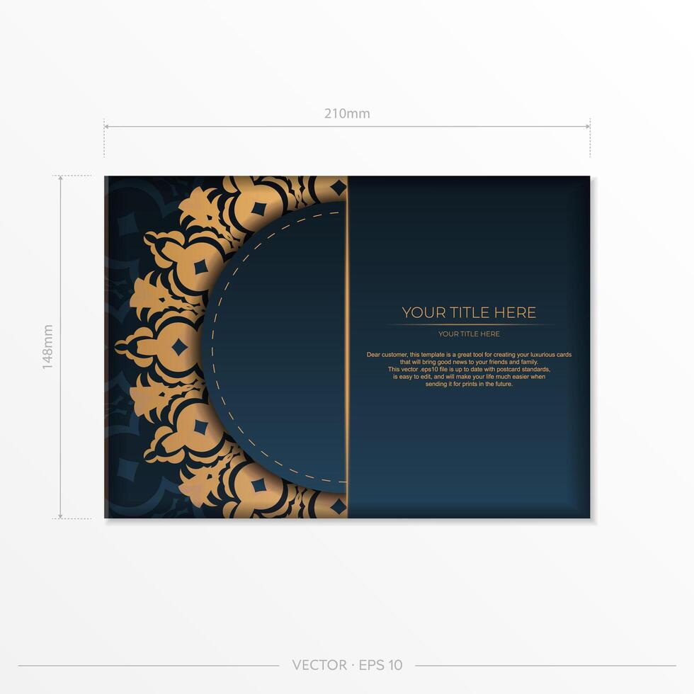 Dark blue postcard template with abstract mandala ornament. Elegant and classic elements are great for decorating. illustration. vector