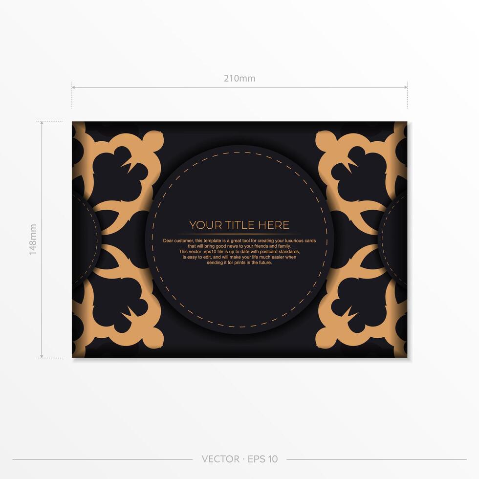 Dark postcard design with vintage Indian ornaments. vector