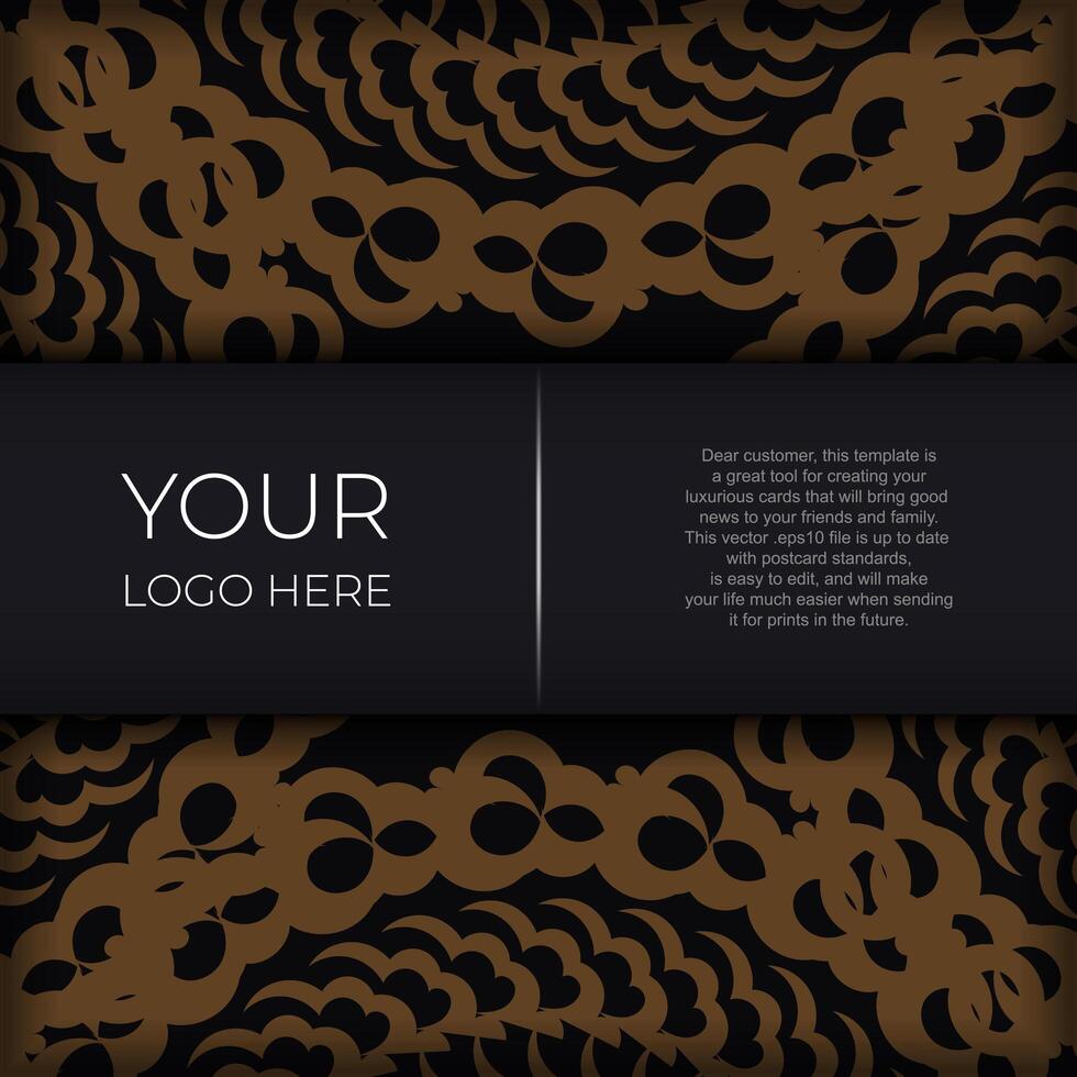 Dark black gold postcard template with white abstract ornament. Elegant and classic elements are great for decoration. vector