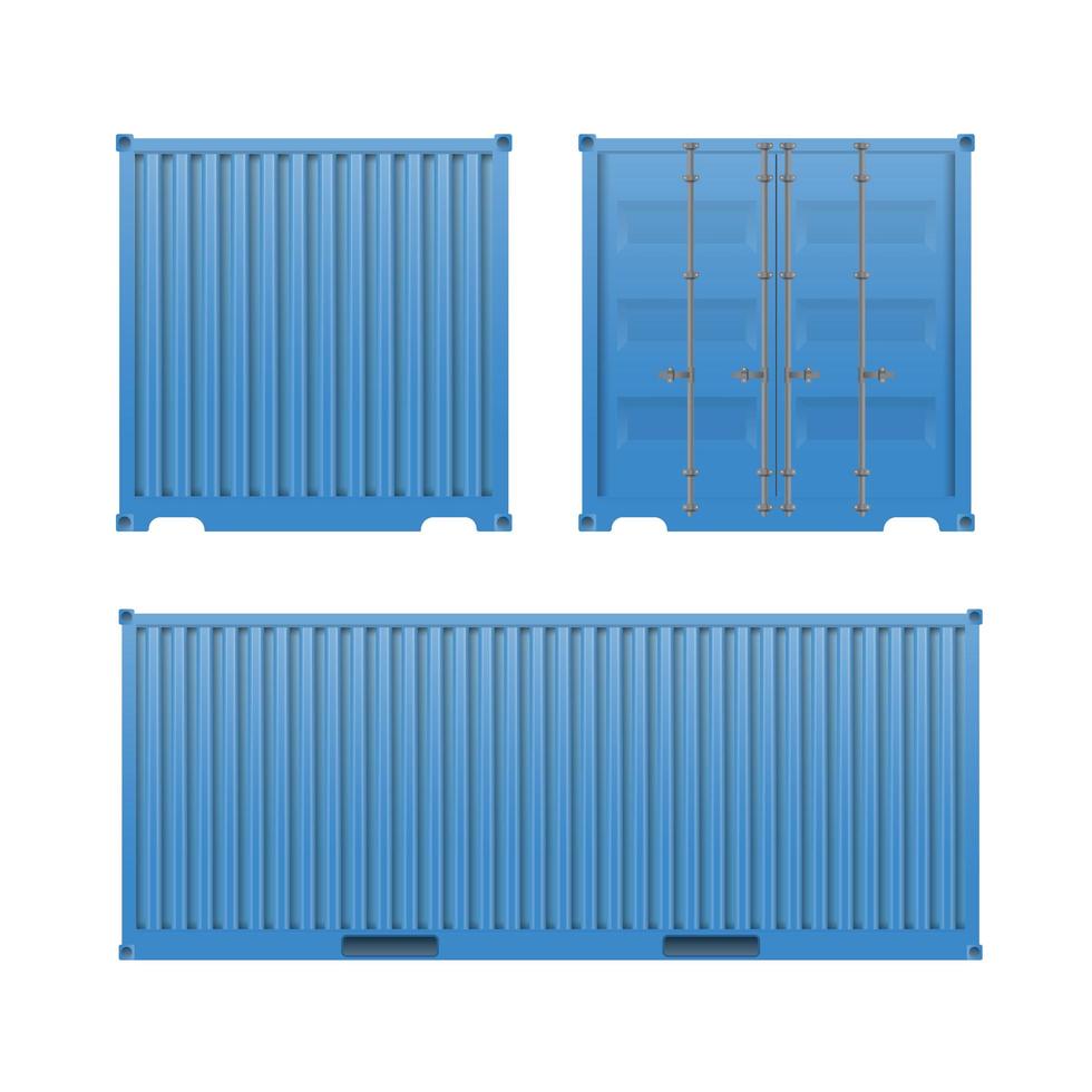 Blue freight container. Large container for a ship isolated on a white background. Front and side view. Vector. vector