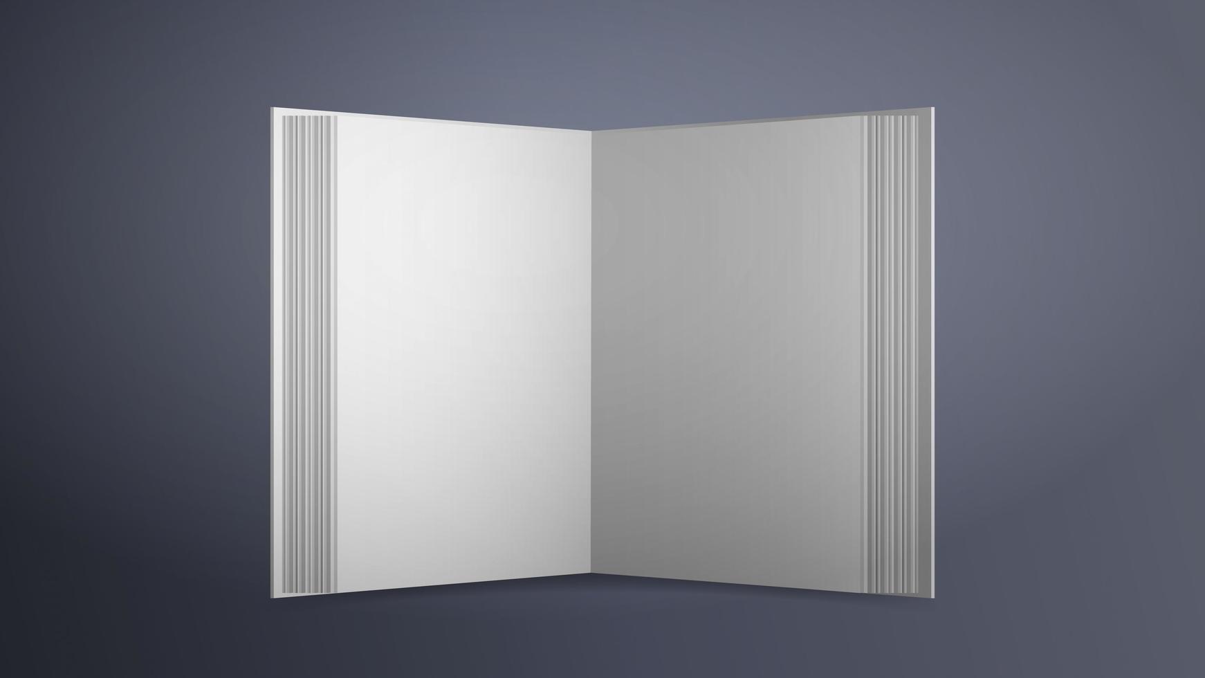 libro en blanco blanco realista. vector. libro abierto con hojas vacías sobre un fondo gris. Bueno para publicidad de libros. vector