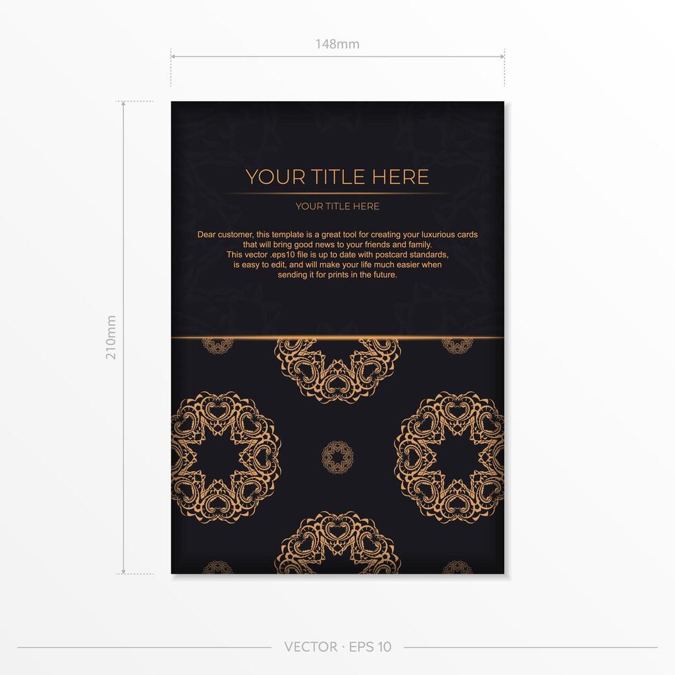 Black luxury invitation card design with gold vintage ornament. Can be used as background and wallpaper. Elegant and classic vector elements