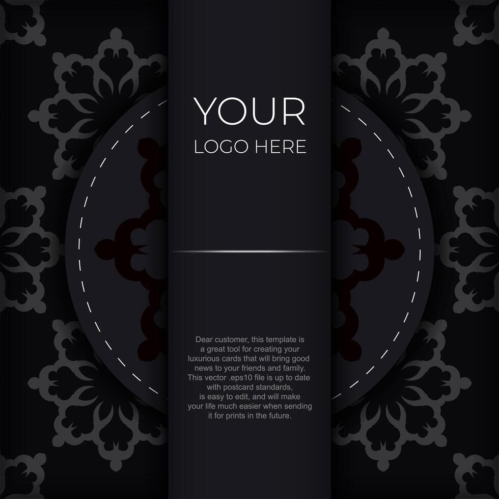 Dark postcard design with abstract silvery ornament. Elegant and classic elements ready for print and typography. vector