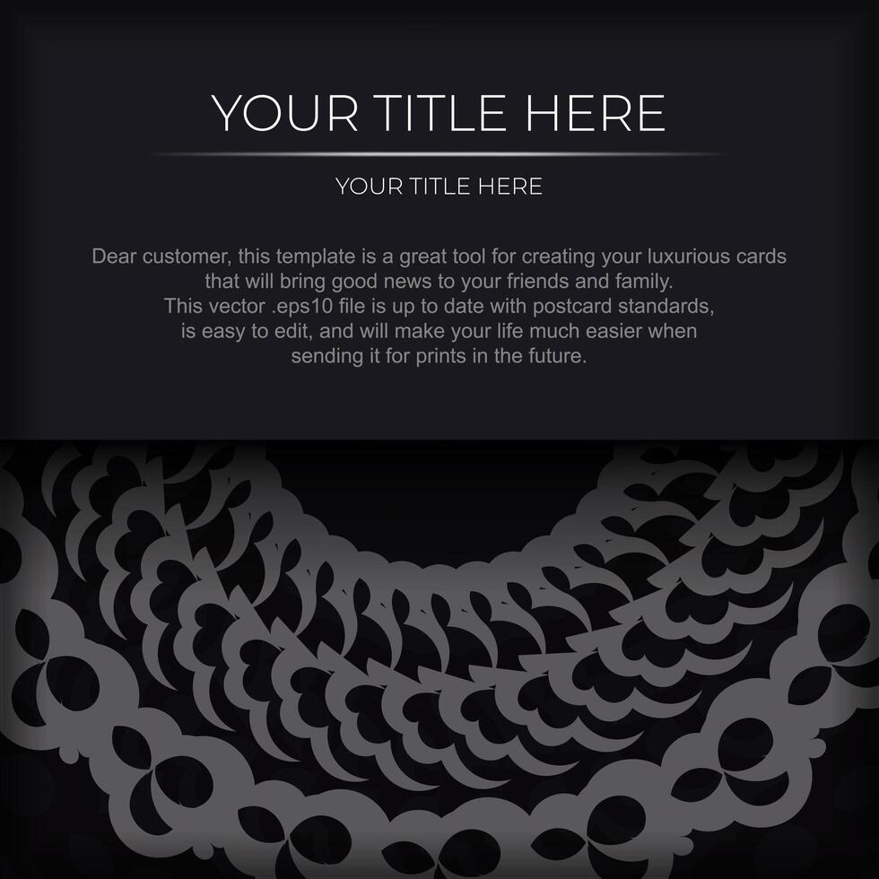 Dark black white invitation card template with white abstract ornament. Elegant and classic vector elements are great for decoration.