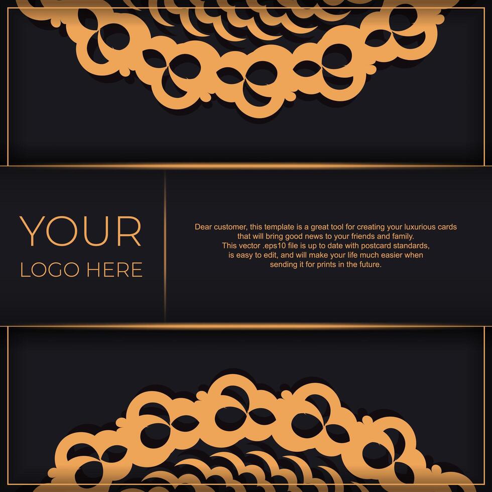 Dark black gold invitation card template with white abstract ornament. Elegant and classic elements ready for print and typography. vector