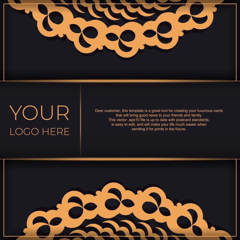 plantilla de tarjeta de invitación de oro negro oscuro con adorno abstracto blanco. elementos vectoriales elegantes y clásicos listos para impresión y tipografía. vector