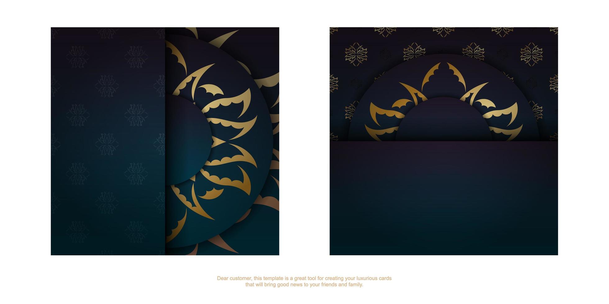 Template Congratulatory Brochure with gradient blue color with vintage gold ornament for your congratulations. vector