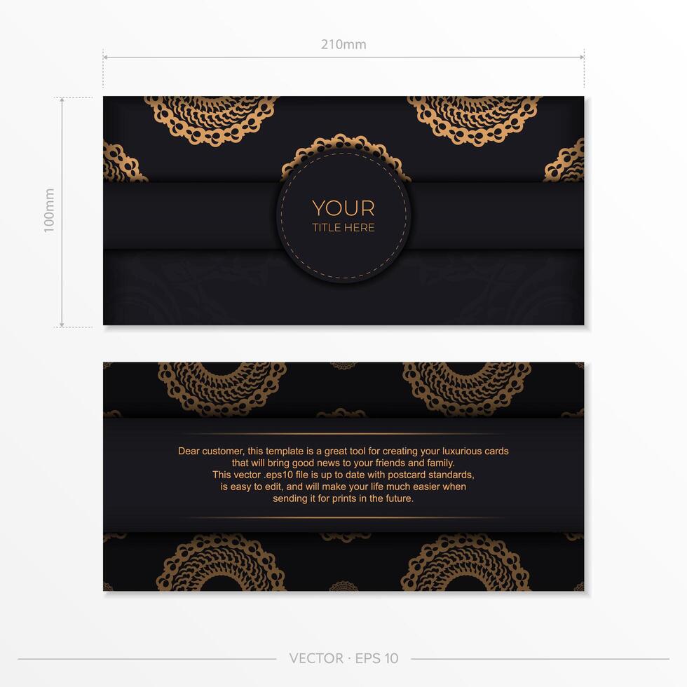 plantilla de tarjeta de invitación de oro negro oscuro con adorno abstracto blanco. los elementos vectoriales elegantes y clásicos son geniales para la decoración. vector