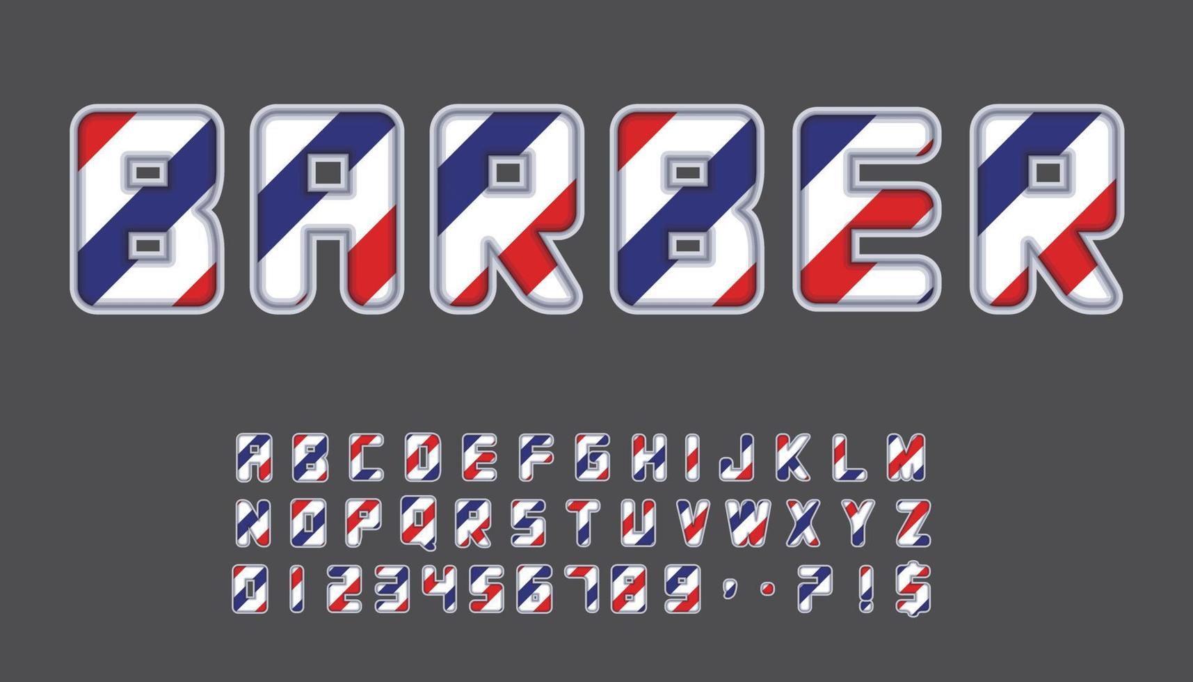 conjunto alfabético de símbolos en forma de poste de barbero. vector