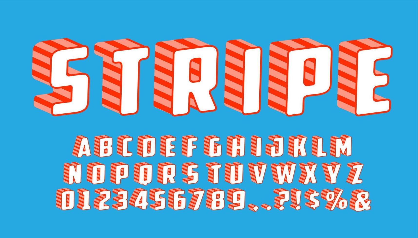 Stripe style font design, alphabet letters and numbers, Eps10 vector. vector