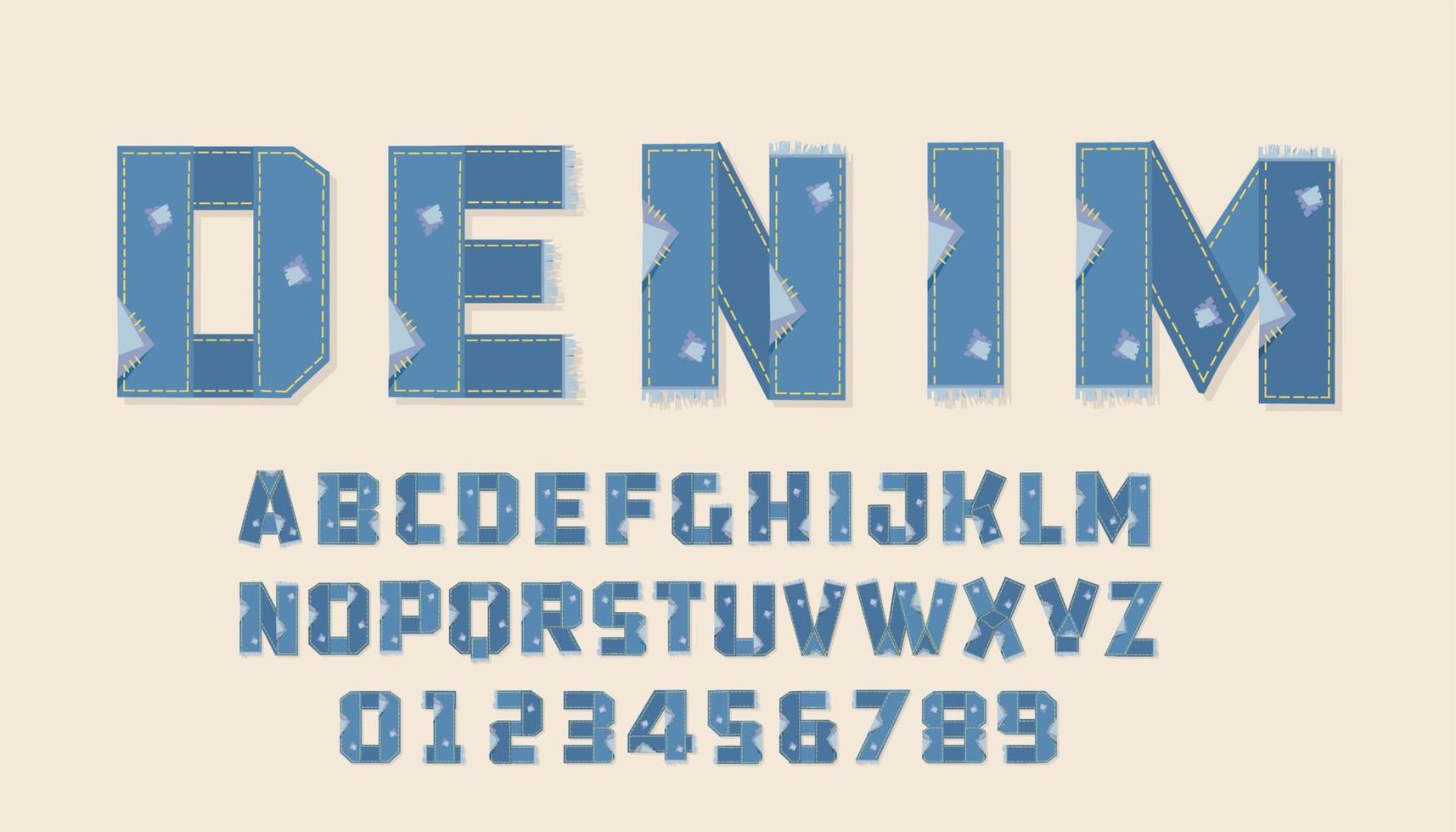 Blue denim font .Alphabet in style of Cartoon jeans. vector