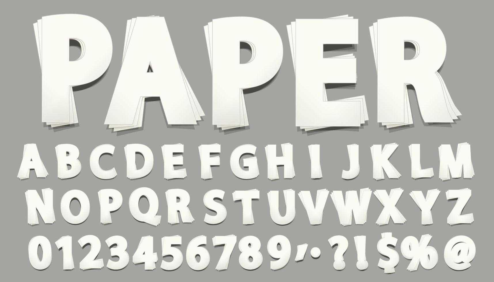 White sheet 3d font styles.Set of Alphabet Letters, Numbers and Symbols. vector
