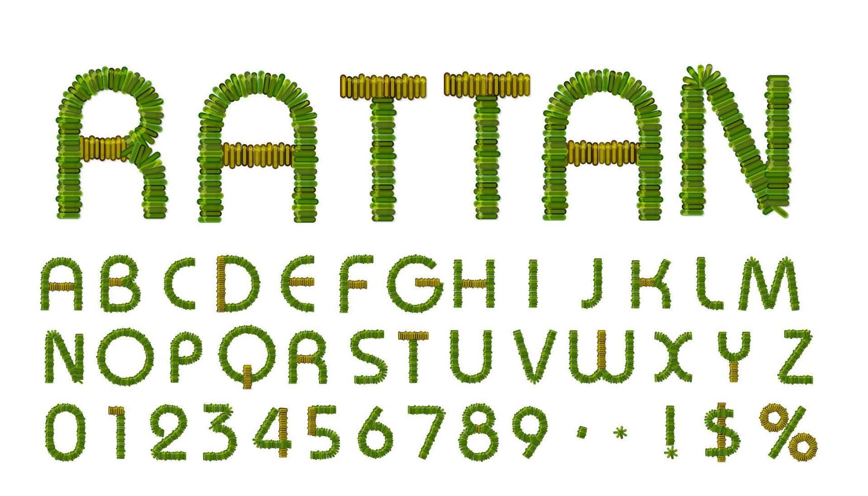 RATTAN style font design, alphabet letters and numbers, Eps10 vector. vector