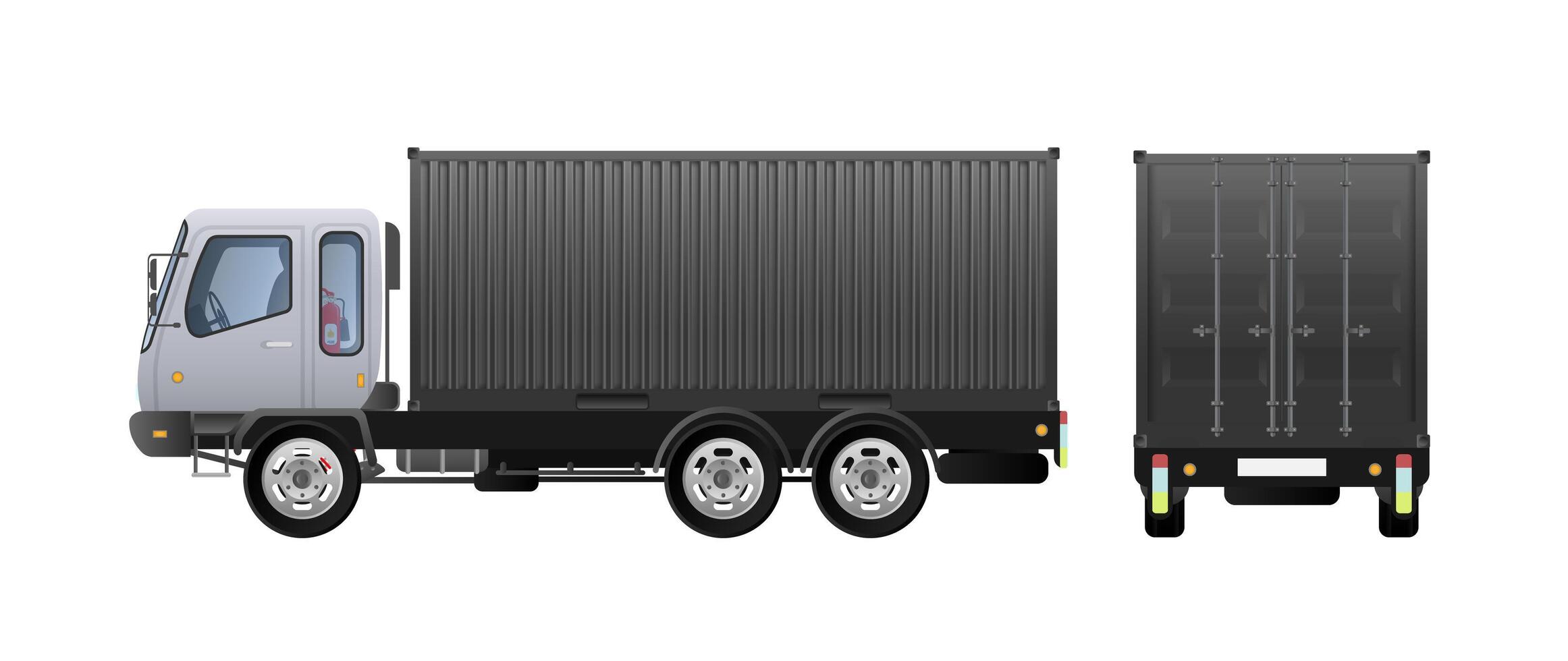 truck side view. Delivery of cargo. Solid and flat color design. Black truck for transportation. Separate on a white background. vector