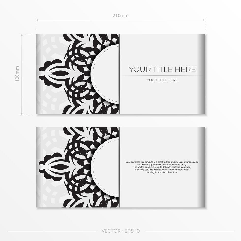 lujosa plantilla de postal rectangular blanca con adorno de mandala abstracto vintage. elementos vectoriales elegantes y clásicos listos para impresión y tipografía. vector