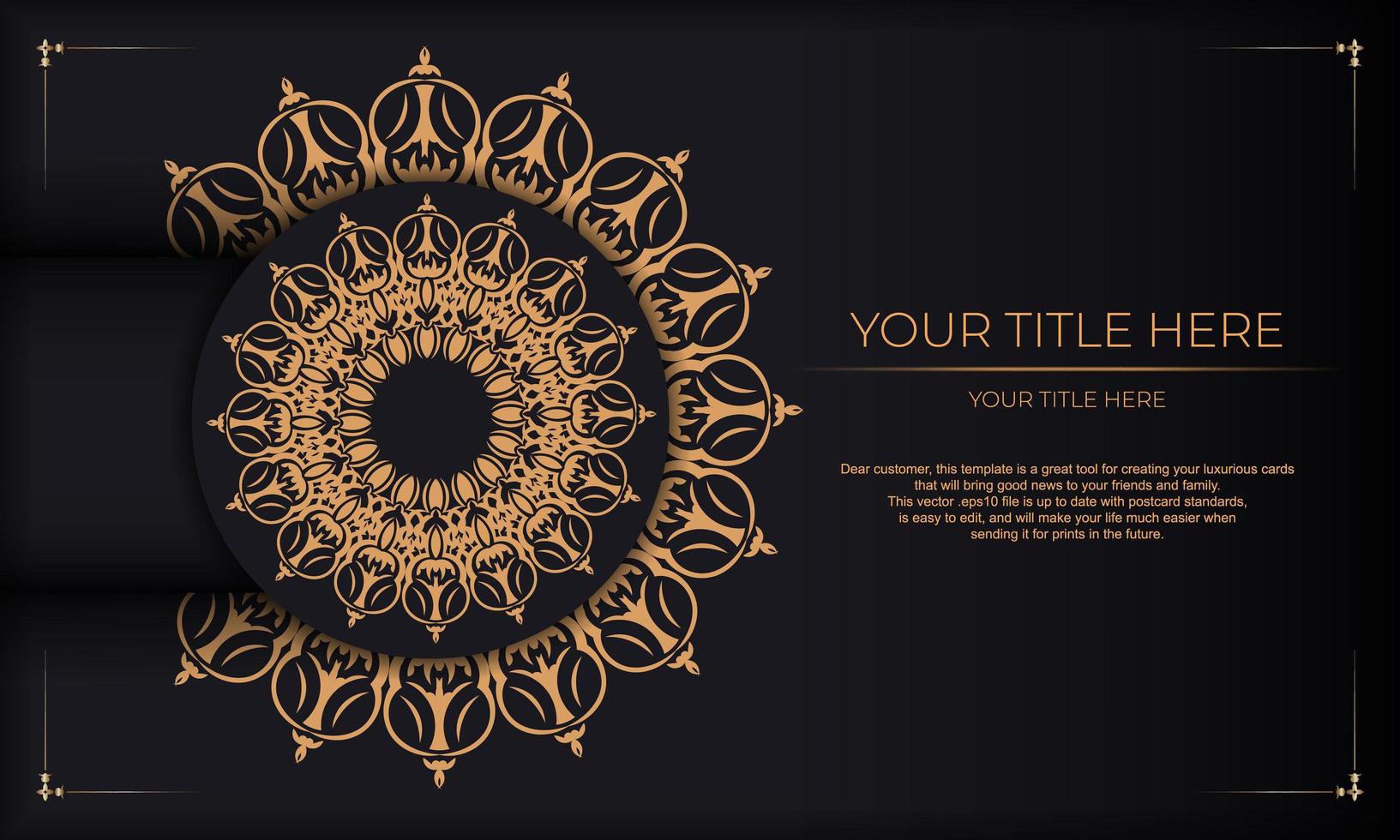 Black background with luxury vintage ornaments and place under the text. Print-ready invitation design with vintage ornaments. vector