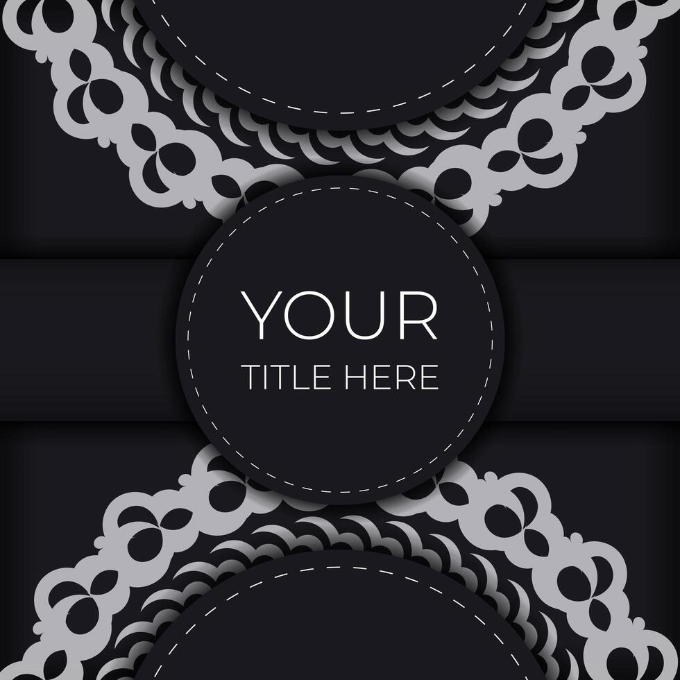 Dark black and white invitation card template with white Indian ornaments. Elegant and classic vector elements ready for print and typography.