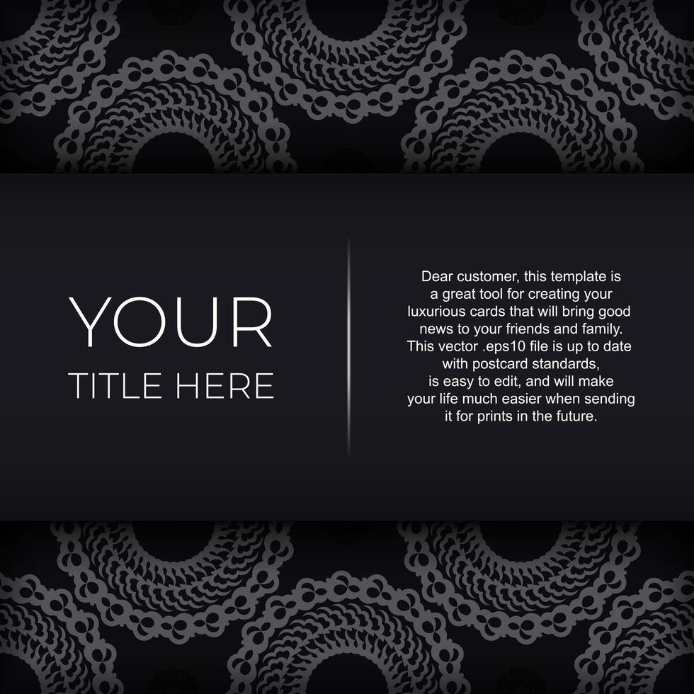 Dark black white invitation card template with white abstract ornament. Elegant and classic vector elements are great for decoration.