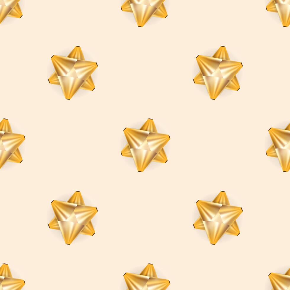 Seamless pattern with Golden bow. Endless background. Champagne color. Suitable for postcards, prints and backgrounds. Vector illustration.