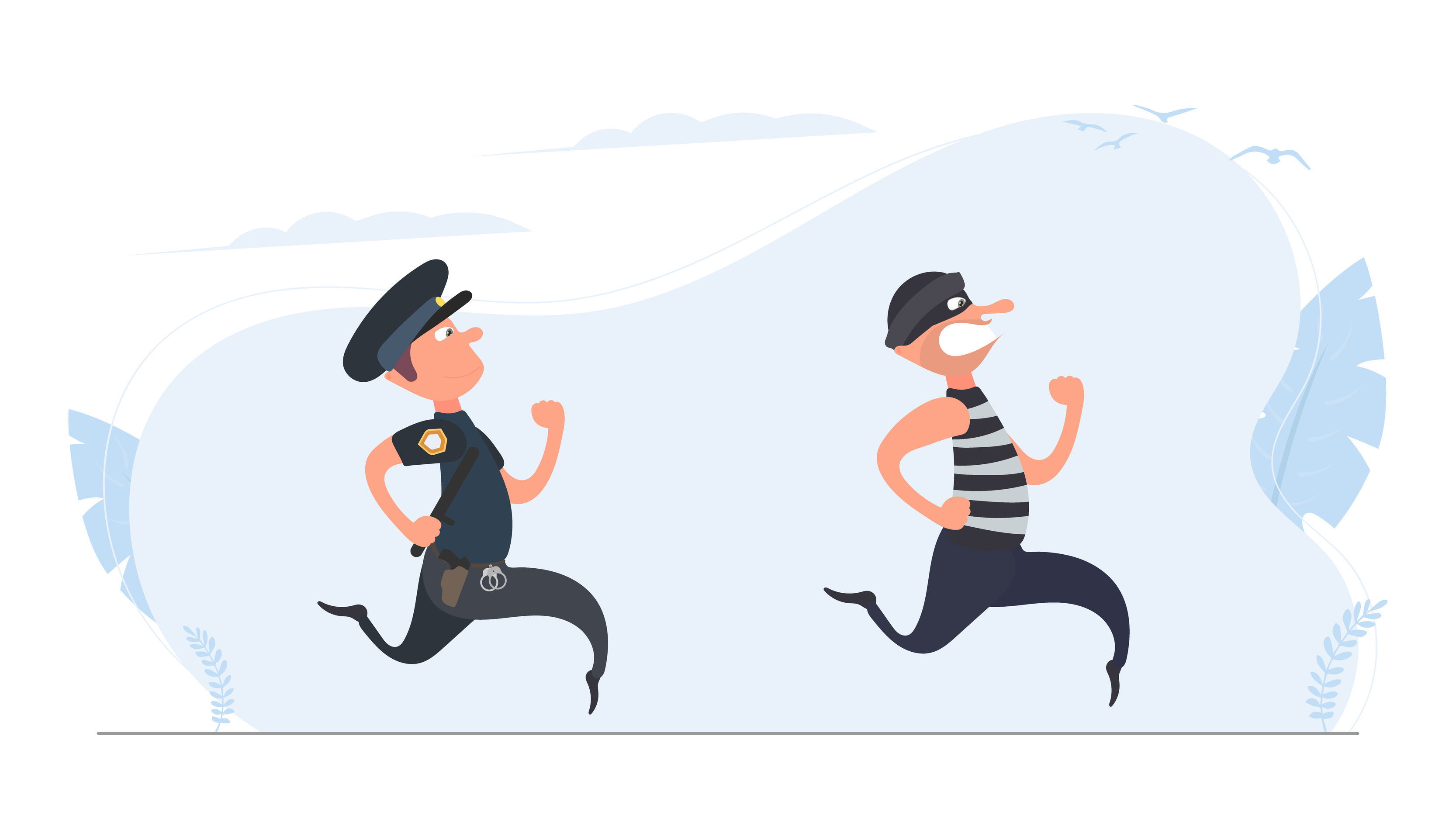 A policeman runs after a thief. The criminal escapes from the policeman.  Cartoon style. Vector. 5119727 Vector Art at Vecteezy
