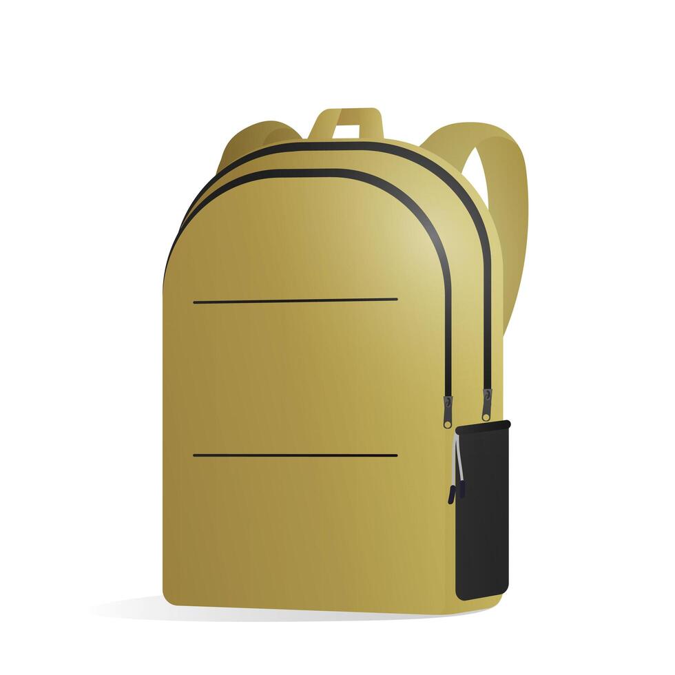 Yellow school backpack isolated on a white background. Realistic vector briefcase. Design element on the theme of tourism and return to school.