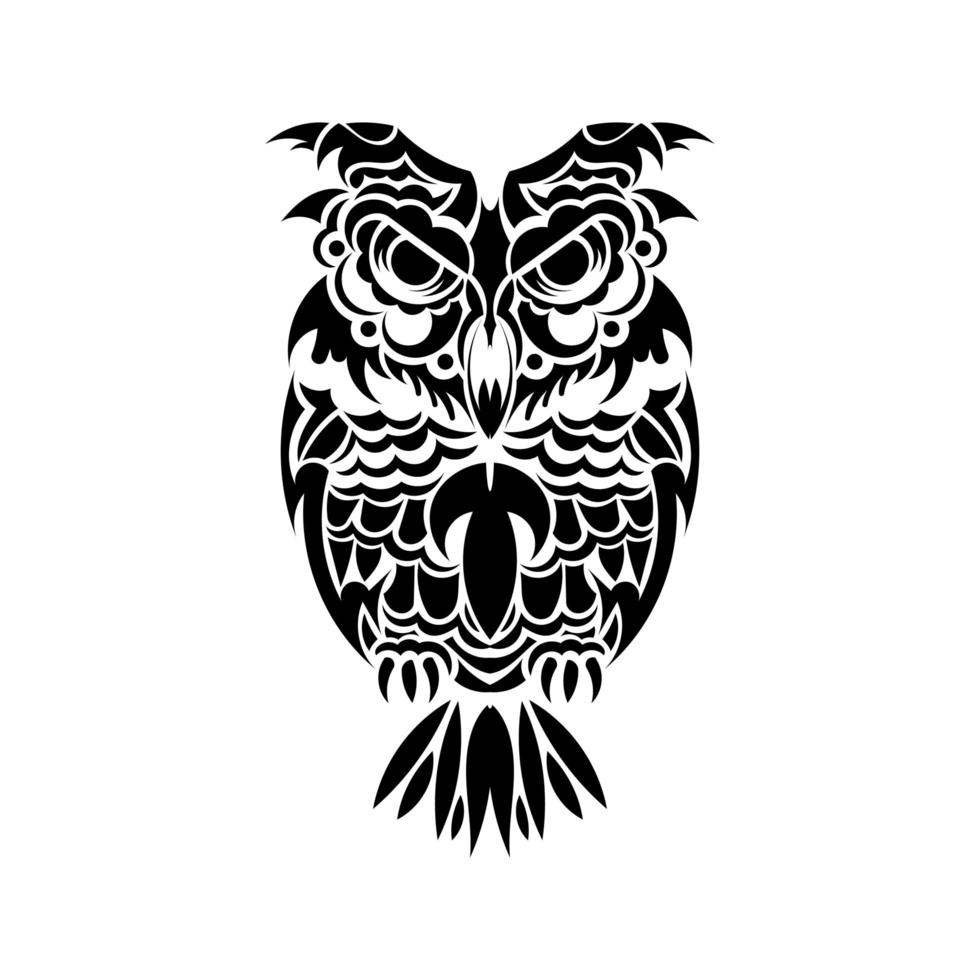 Boho owl. Good for a tattoo. Vector illustration.