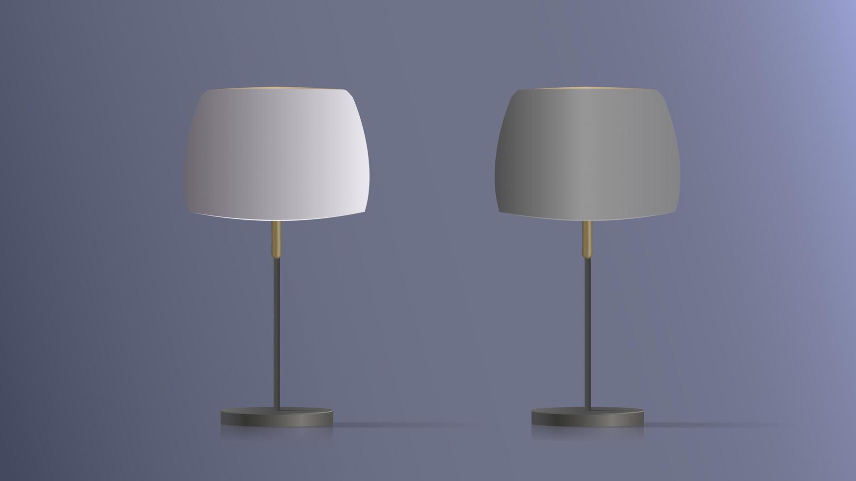 Set of decorative table lamps. Original model with a silk lampshade and a metal leg. For living room, bedroom, study and office. Vector illustration