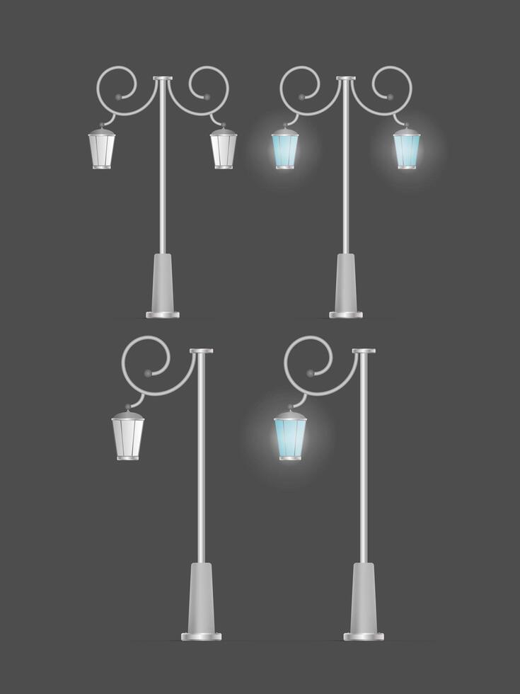 Four street lamps with different colors and shapes vector