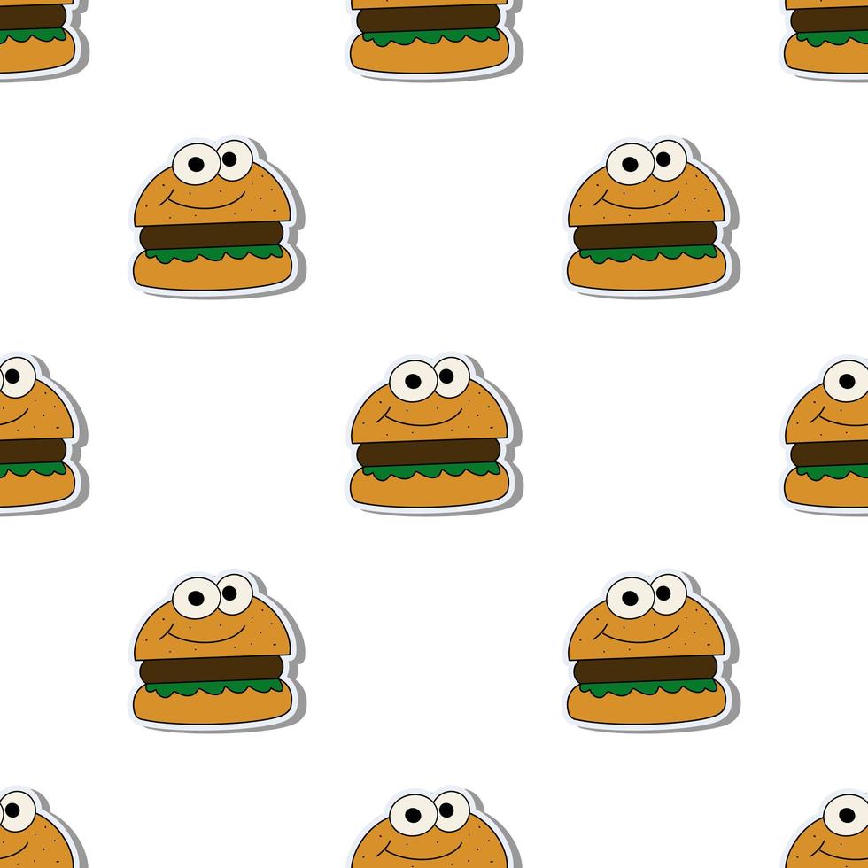 hamburguesa de patrones sin fisuras en estilo plano. pegatina de hamburguesa. adecuado para fondos, postales y papel de regalo. vector. vector