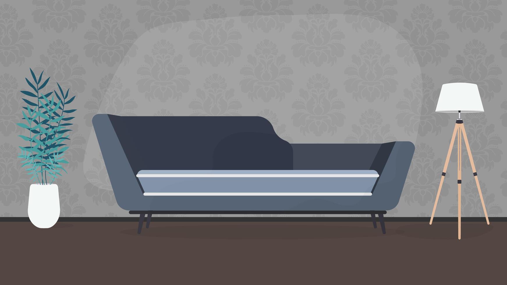 Modern room. Living room with a sofa, lamp, paintings. Furniture. Interior. Vector. vector