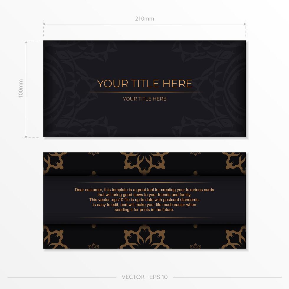 Dark postcard design with vintage Indian mandala ornament. Elegant and classic vector elements ready for print and typography.