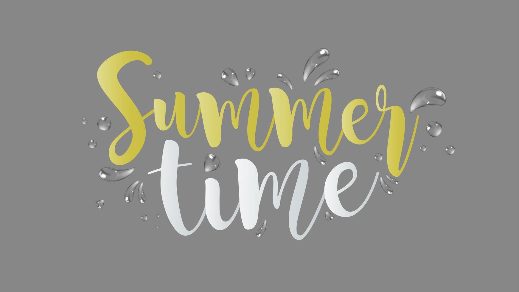 Summer time handwritten font. Realistic splashes of water. Beautiful lettering for banners and posters on the summer theme. Vector illustration.