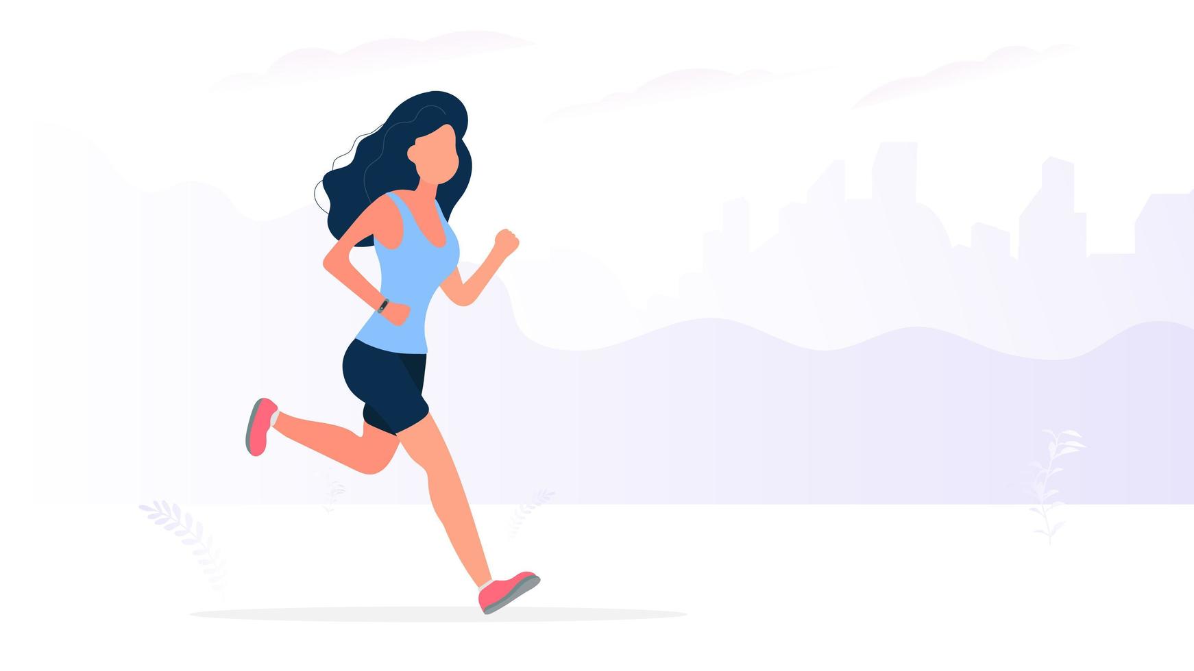 The girl runs through the park. Morning running. The concept of sport and healthy lifestyle. Vector. vector