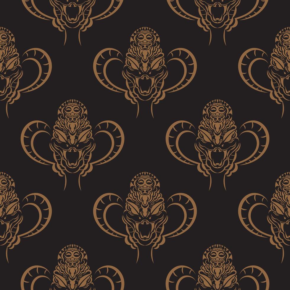 Dark seamless pattern with snake head. Vector illustration.