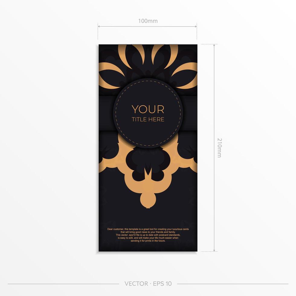 Dark postcard design with vintage Indian mandala ornament. Elegant and classic vector elements ready for print and typography.